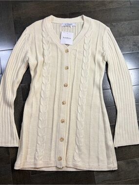 Vivacious Avandress Cable Knit Button Front Longline Cardigan Sweater Cream NWT